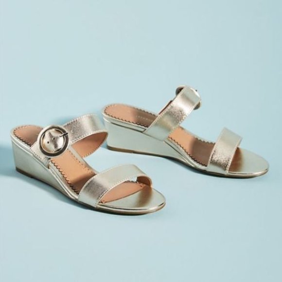 Anthropologie Shoes - Anthropologie Lucille Wedge Sandal in Gold - Size 8.5 - NEW